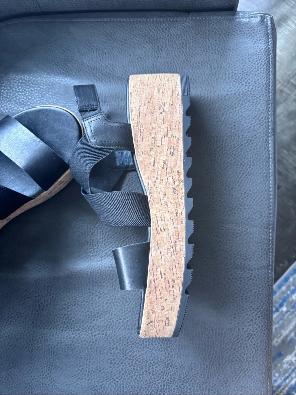 Sorel Black Platform Cork-Style Sandals